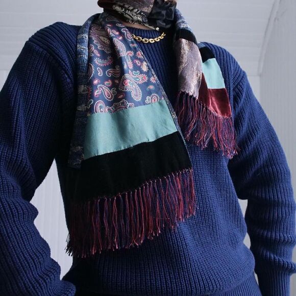 Handsome patchwork velvet and silk scarf - Picture 1 of 6
